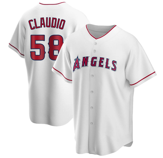 Men's Los Angeles Angels #58 Alex Claudio White Cool Base Stitched Jersey